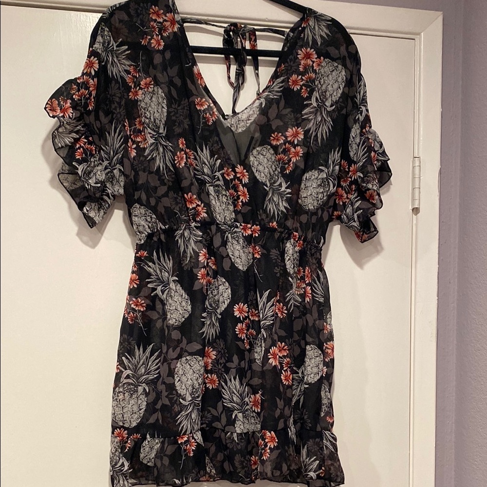 Miken Black Floral Swim Coverup